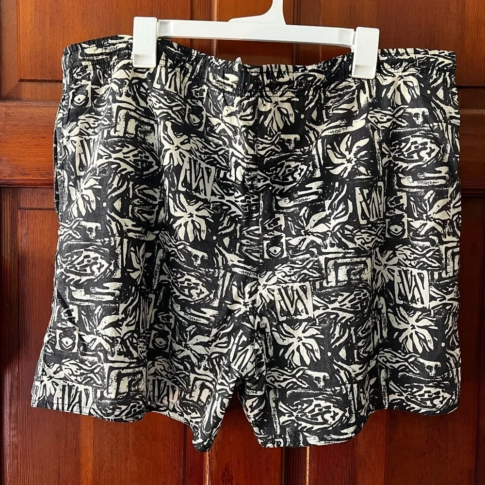 Vintage Sand N Sun Swim Trunks Men’s L Blue White Tribal Surf Print 90s Shorts